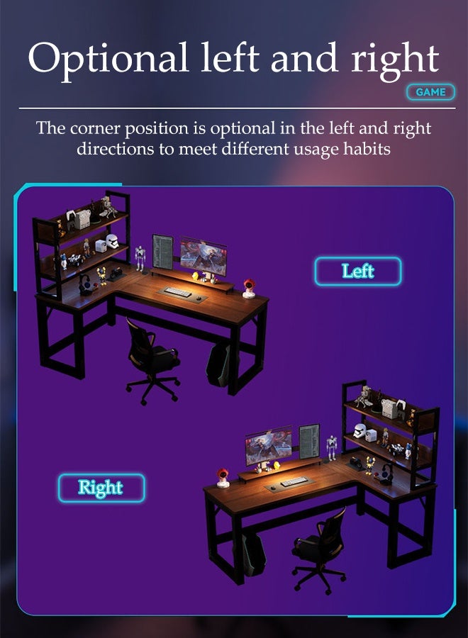 Spides طاولة كمبيوتر على شكل L طاولة زاوية منزلية لطاولة الألعاب اليسرى واليمنى قابلة للعكس طاولة كمبيوتر سطح المكتب مع رفوف تخزين إطار معدني قوي طاولة ألعاب مع حامل شاشة محطة عمل دراسية مريحة للمنزل والمكتب والدراسة والعمل - Image 3